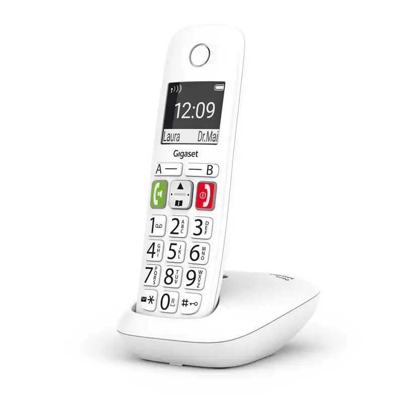 Gigaset E290 - téléphone sans fil pour seniors avec de larges touches, touches d'accès direct pour les numéros importants, fonction d'amplification pour un son extra fort, blanc