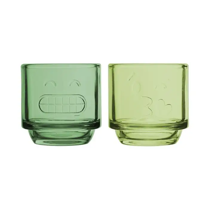 Bougeoir en verre vert 2ass transp 7.5cm