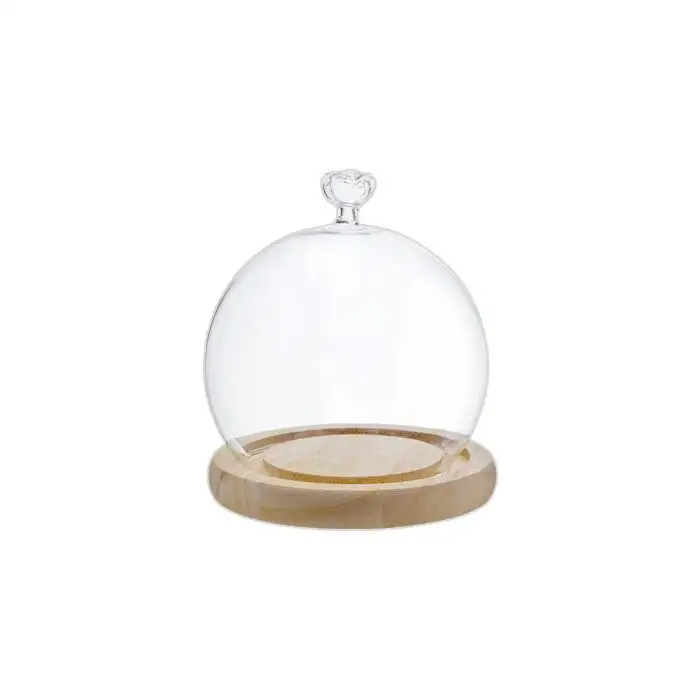 Cloche verre a/base bois d9.5xh16.5cm